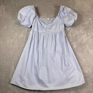 Altar'd State Light Blue Puff Sleeve Smocked Mini Dress Womens Size Medium